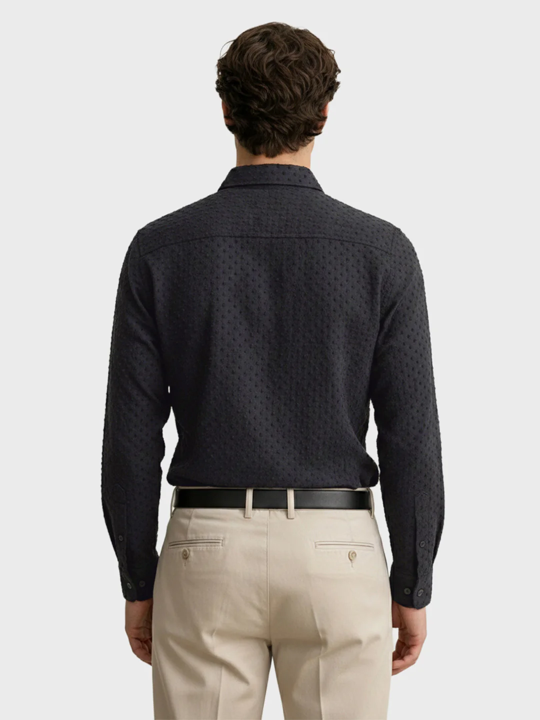 Men's Black Slim Fit Textured Party Wear Shirt - Image 4