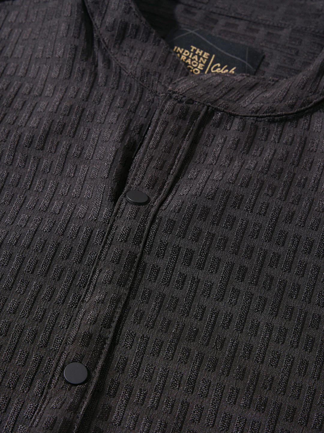 Men's Black Slim Fit Textured Party Wear Shirt - Image 3