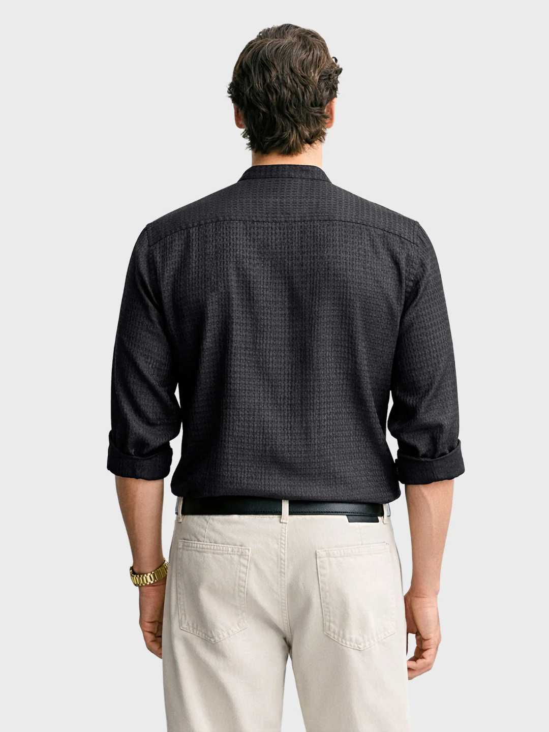 Men's Black Slim Fit Textured Party Wear Shirt - Image 4