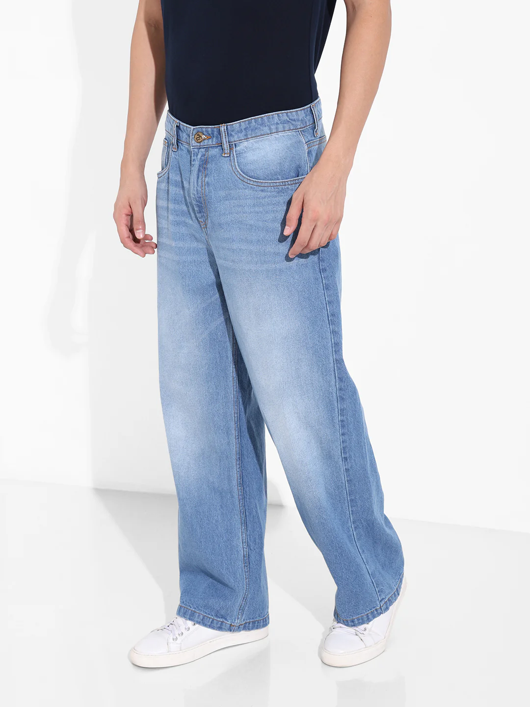 Men's Blue Baggy Fit Solid Casual Jeans - Image 3