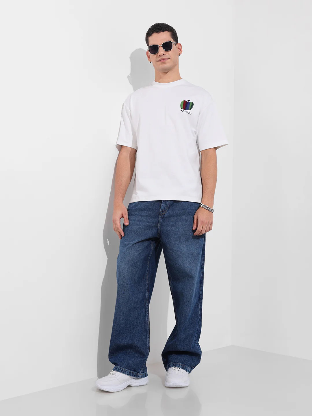 Men's Blue Baggy Fit Solid Casual Jeans - Image 2