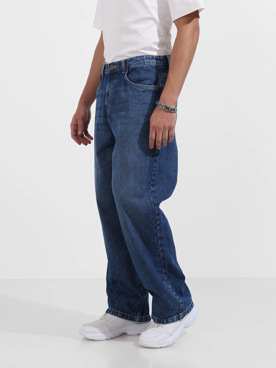 Men's Blue Baggy Fit Solid Casual Jeans - Image 3