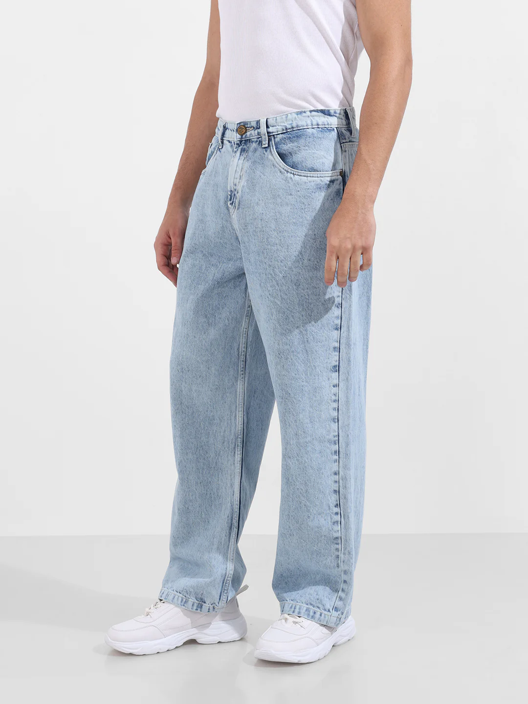 Men's Blue Baggy Fit Solid Casual Jeans - Image 3