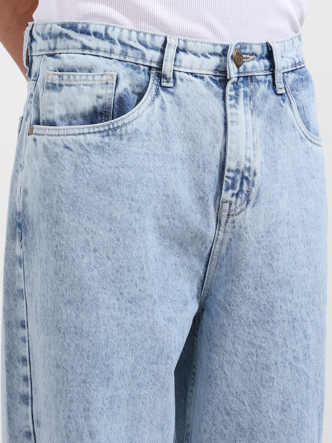 Men's Blue Baggy Fit Solid Casual Jeans - Image 4