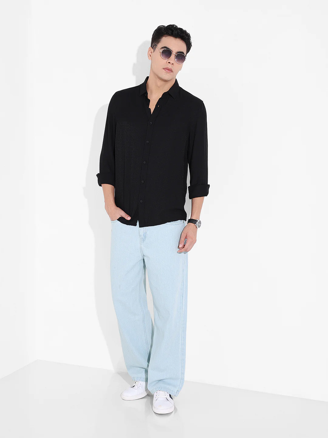 Men's Blue Baggy Fit Solid Casual Jeans - Image 2