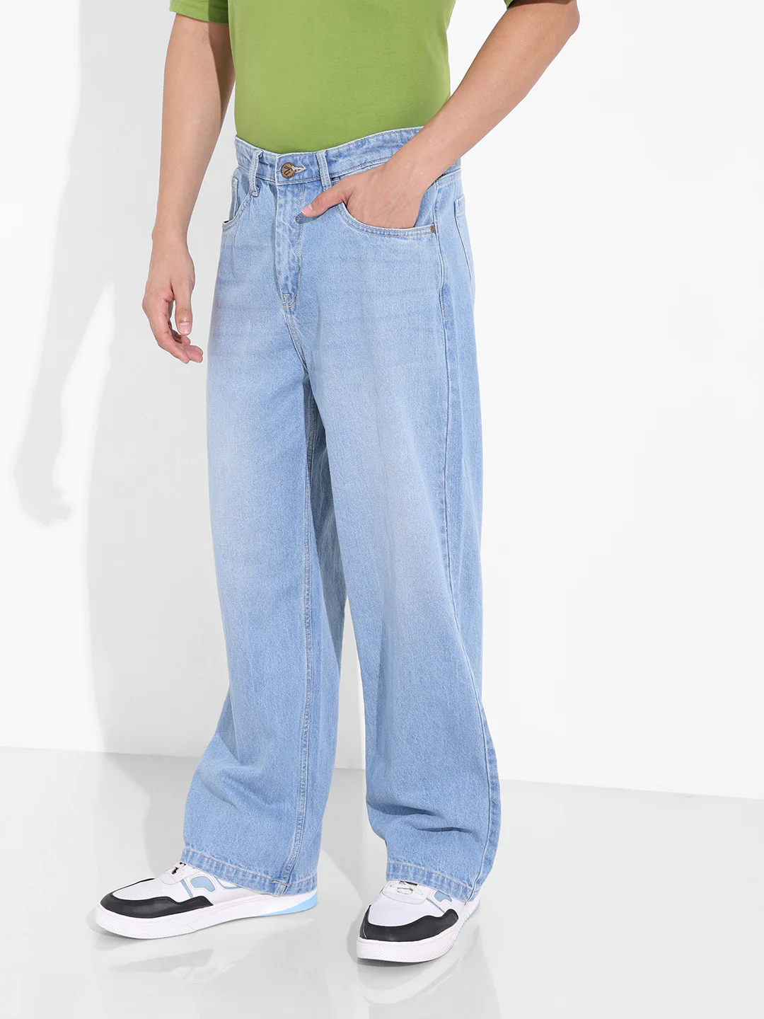 Men's Blue Baggy Fit Solid Casual Jeans - Image 3