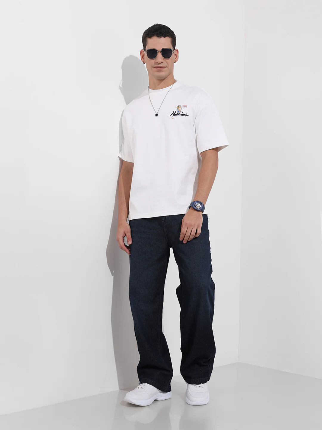 Men's Blue Baggy Fit Solid Casual Jeans - Image 2