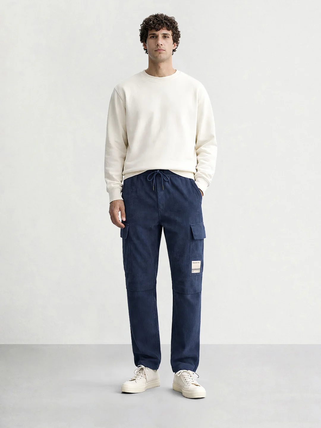 Men's Blue Baggy Fit Textured Utility Cargo - Image 3