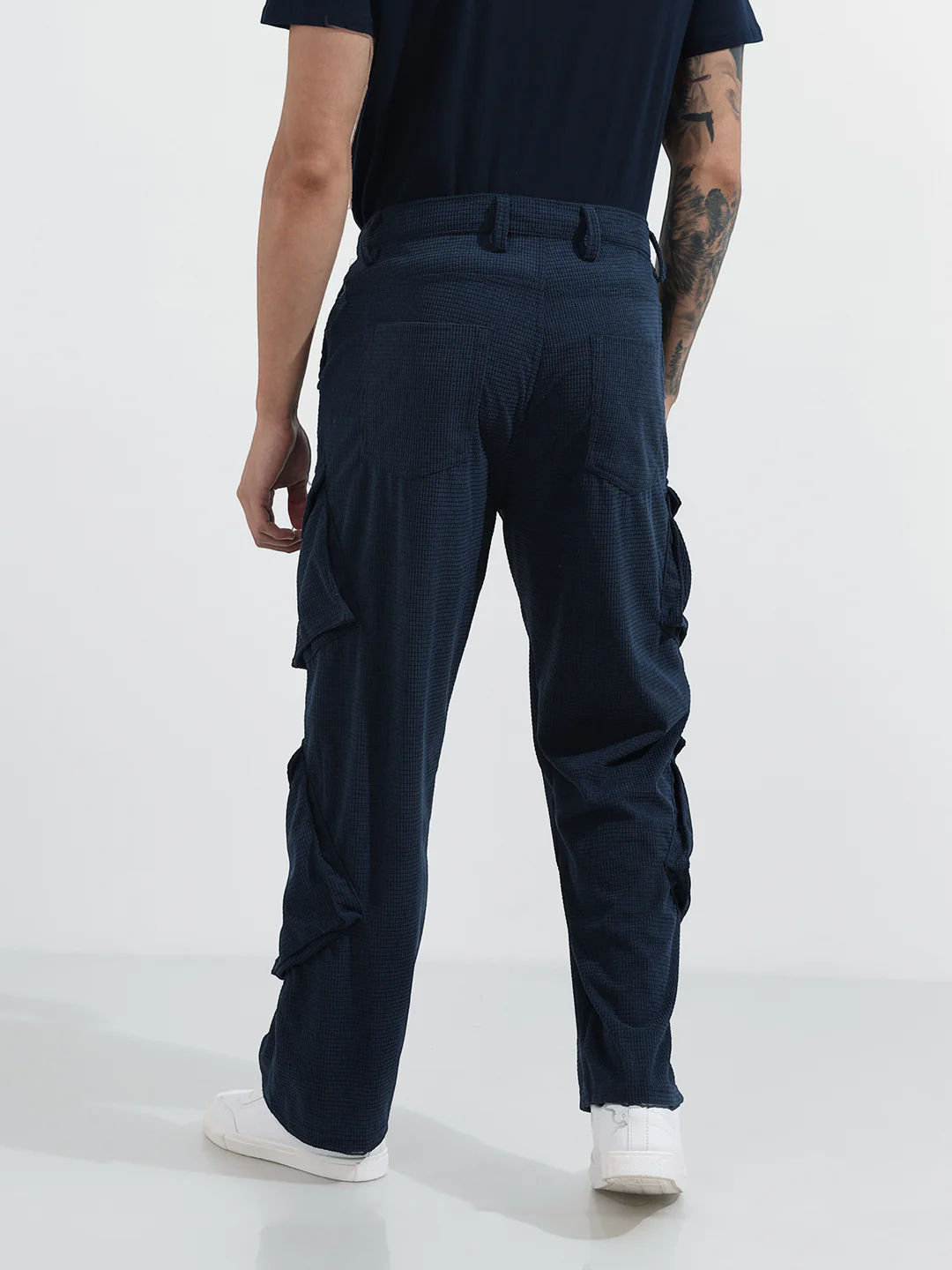 Men's Blue Baggy Fit Textured Utility Cargo - Image 5