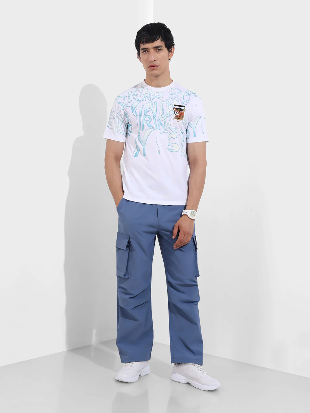 Men's Elemental Blue Baggy Fit Textured Utility Cargo - Image 2