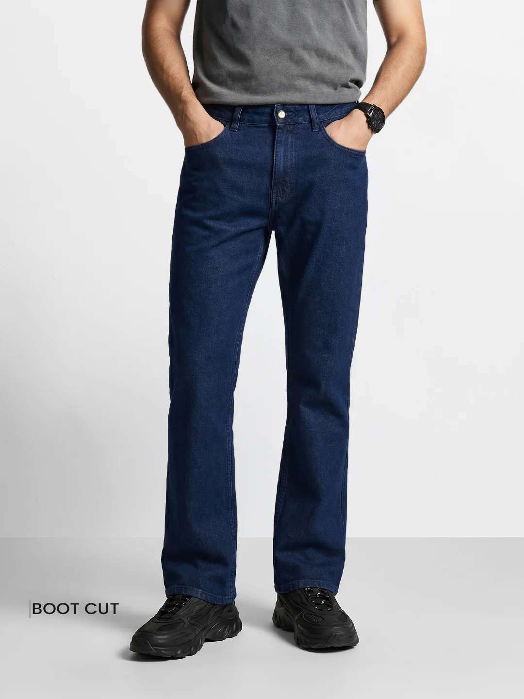 Men's Blue Bootcut Fit Solid Casual Jeans - Image 2