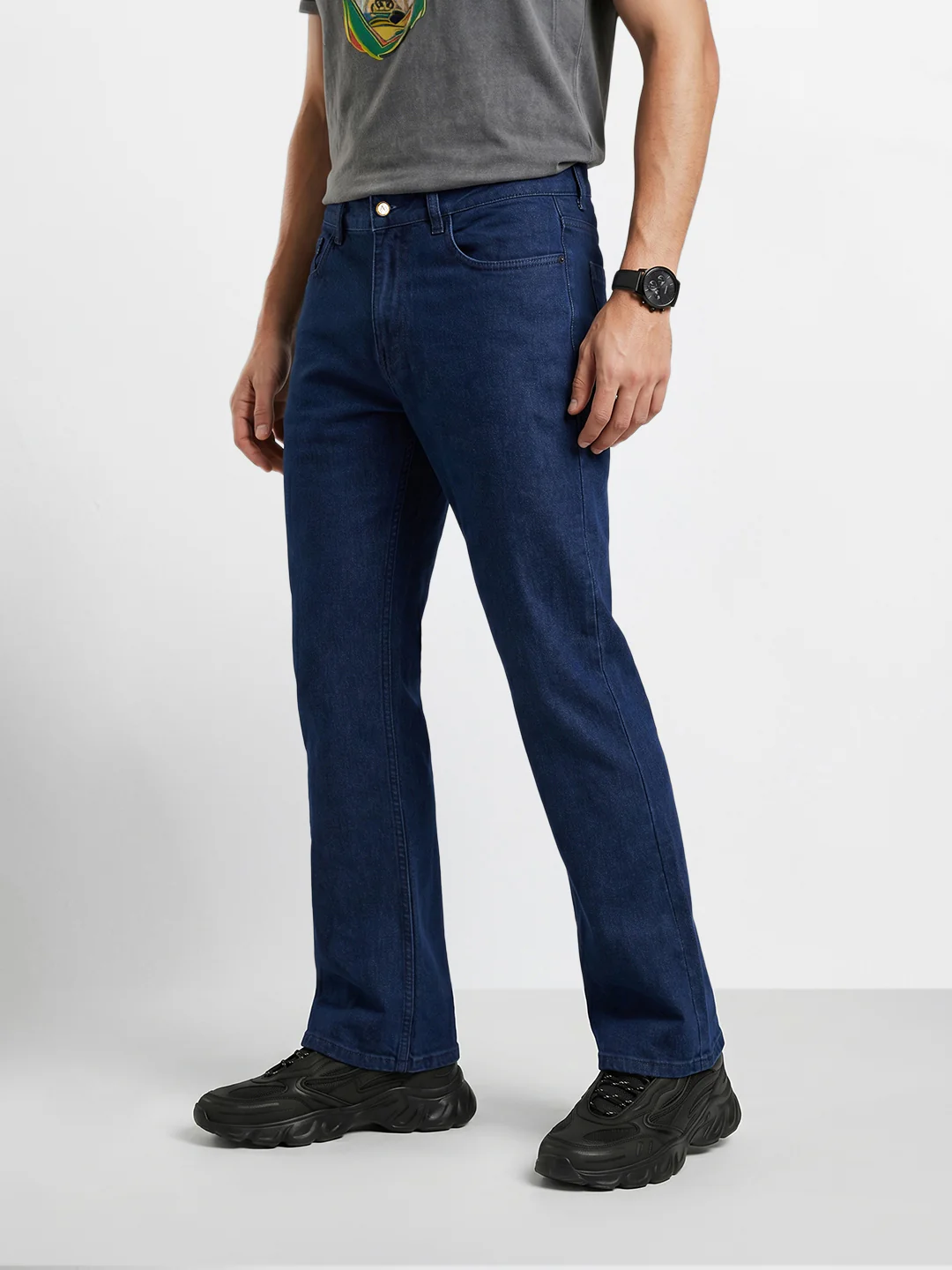 Men's Blue Bootcut Fit Solid Casual Jeans - Image 3