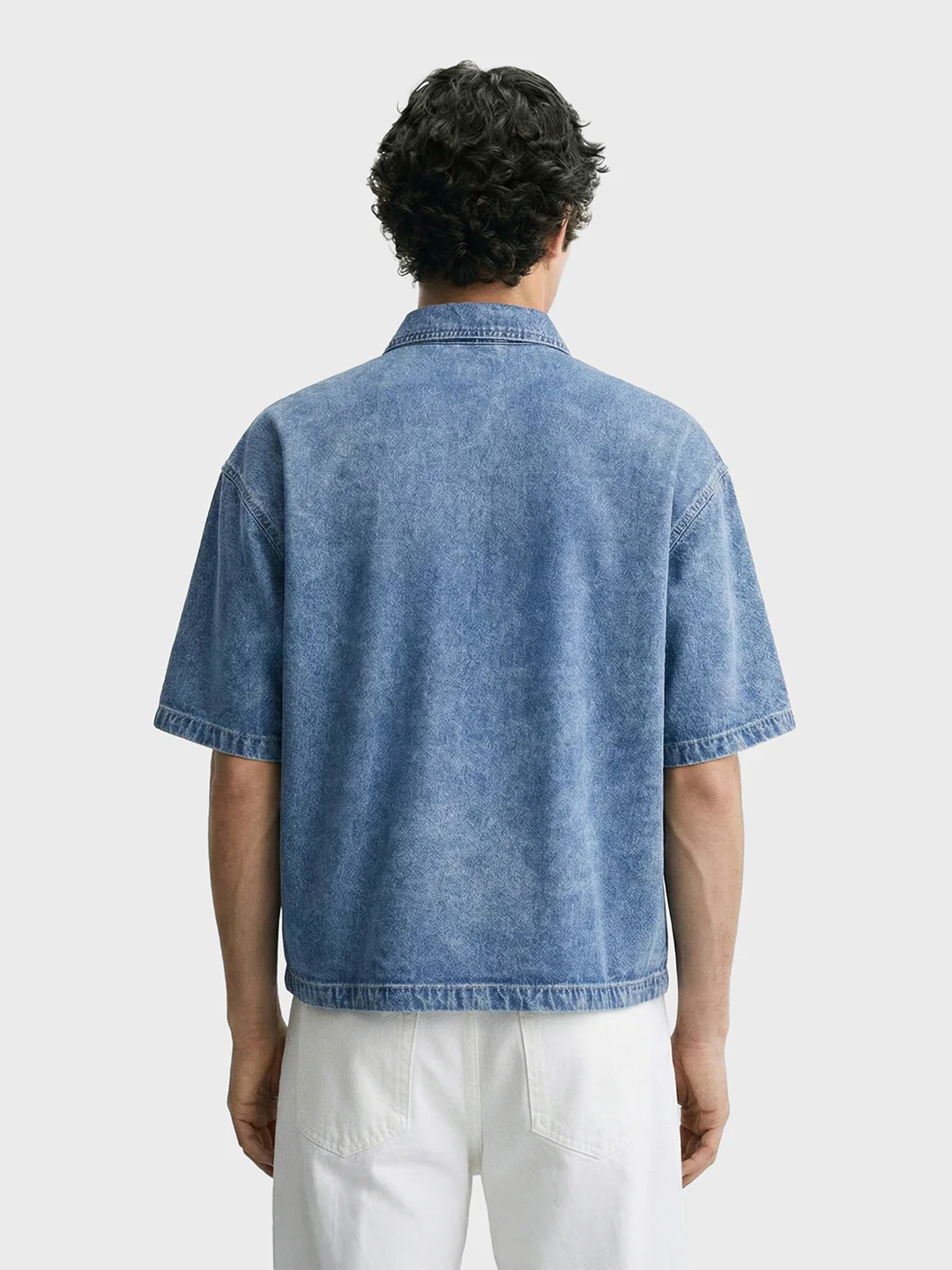 Men's Blue Boxy Fit Solid Retro T-Shirt - Image 2