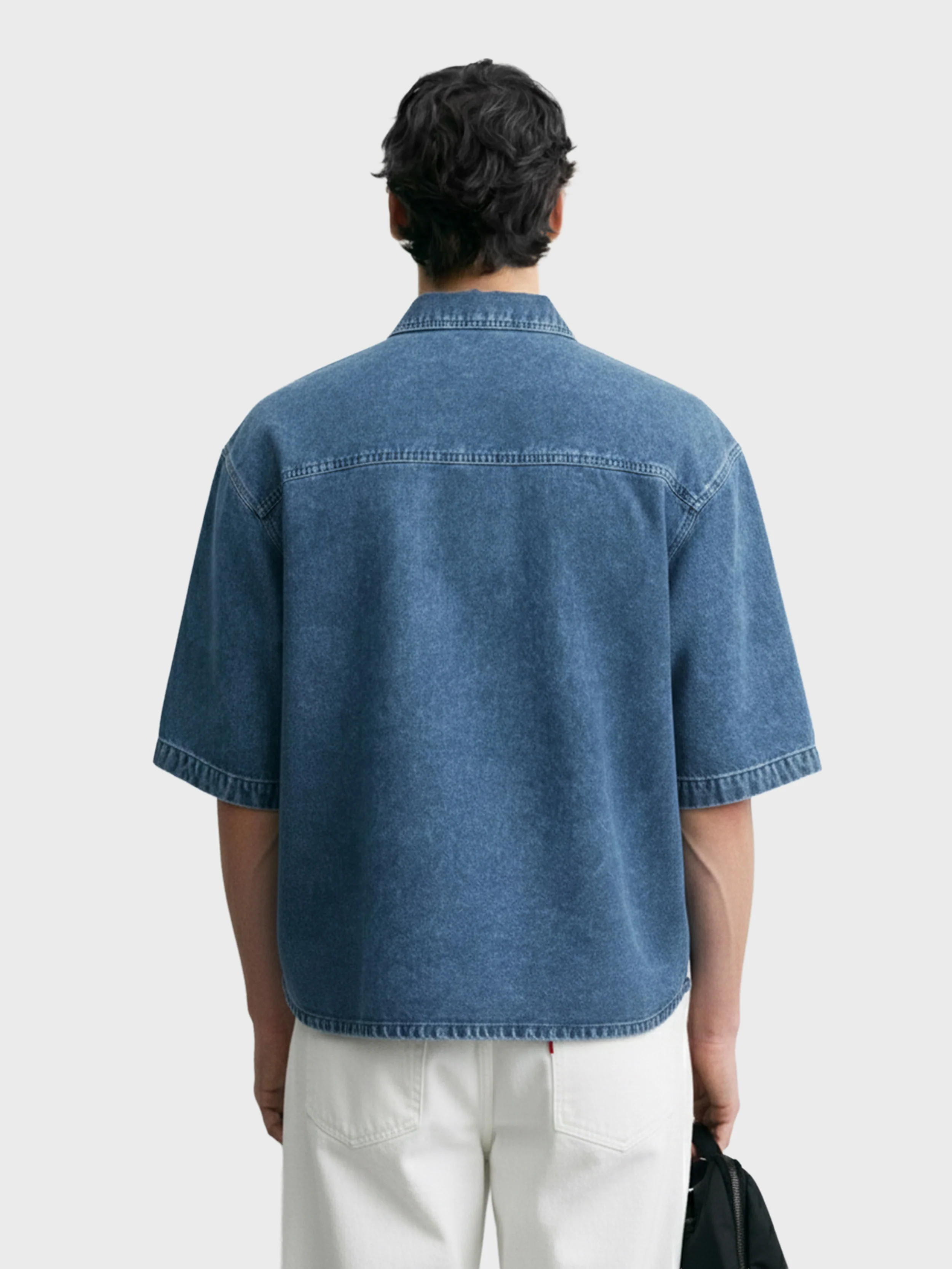 Men's Blue Boxy Fit Solid Retro T-Shirt - Image 2