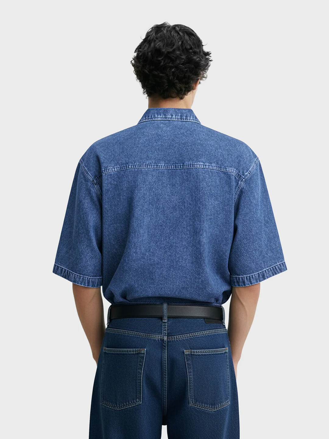 Men's Blue Boxy Fit Solid Retro T-Shirt - Image 2