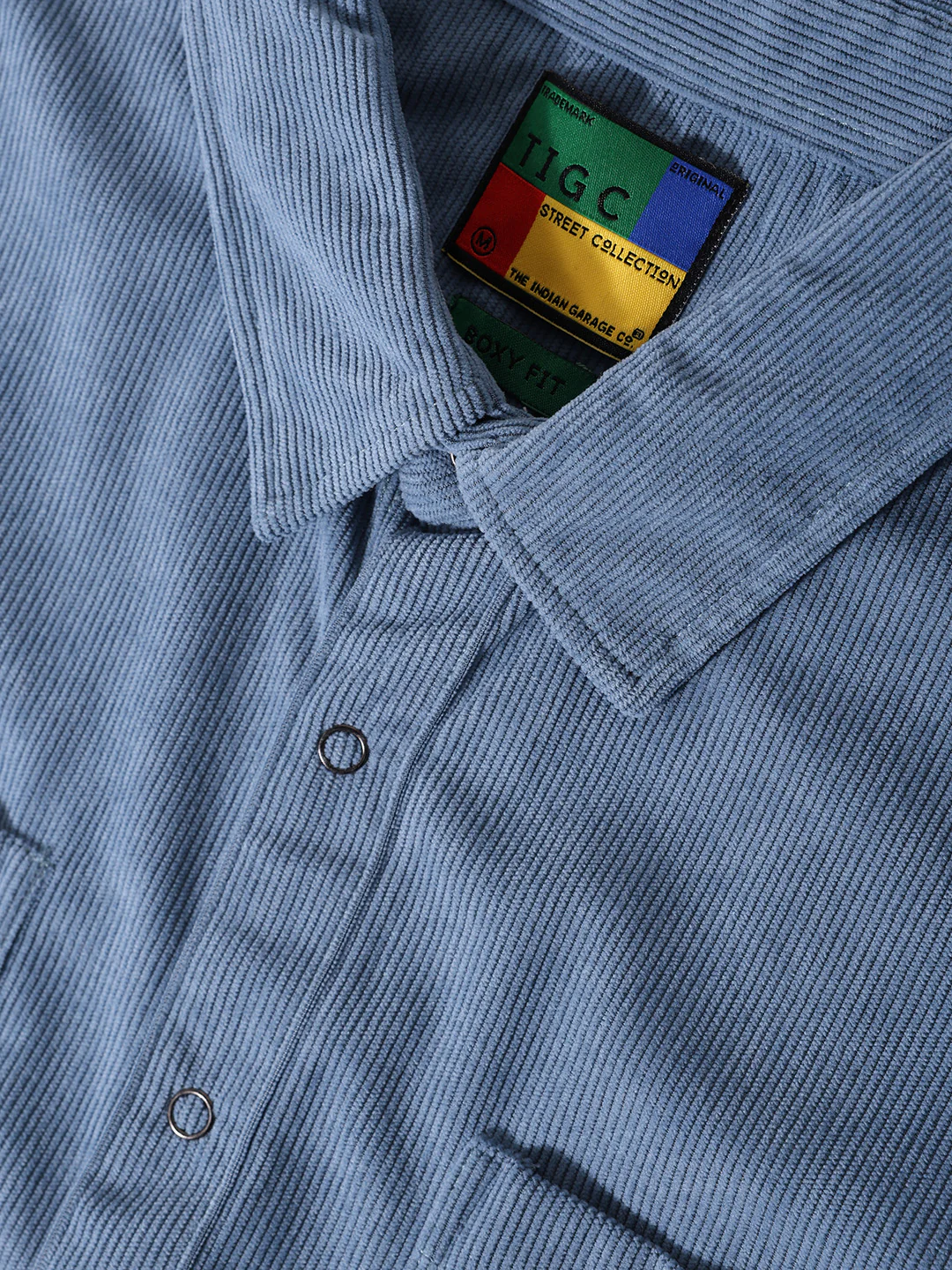 Men's Blue Boxy Fit Embroided Street Wear Shirt - Image 7