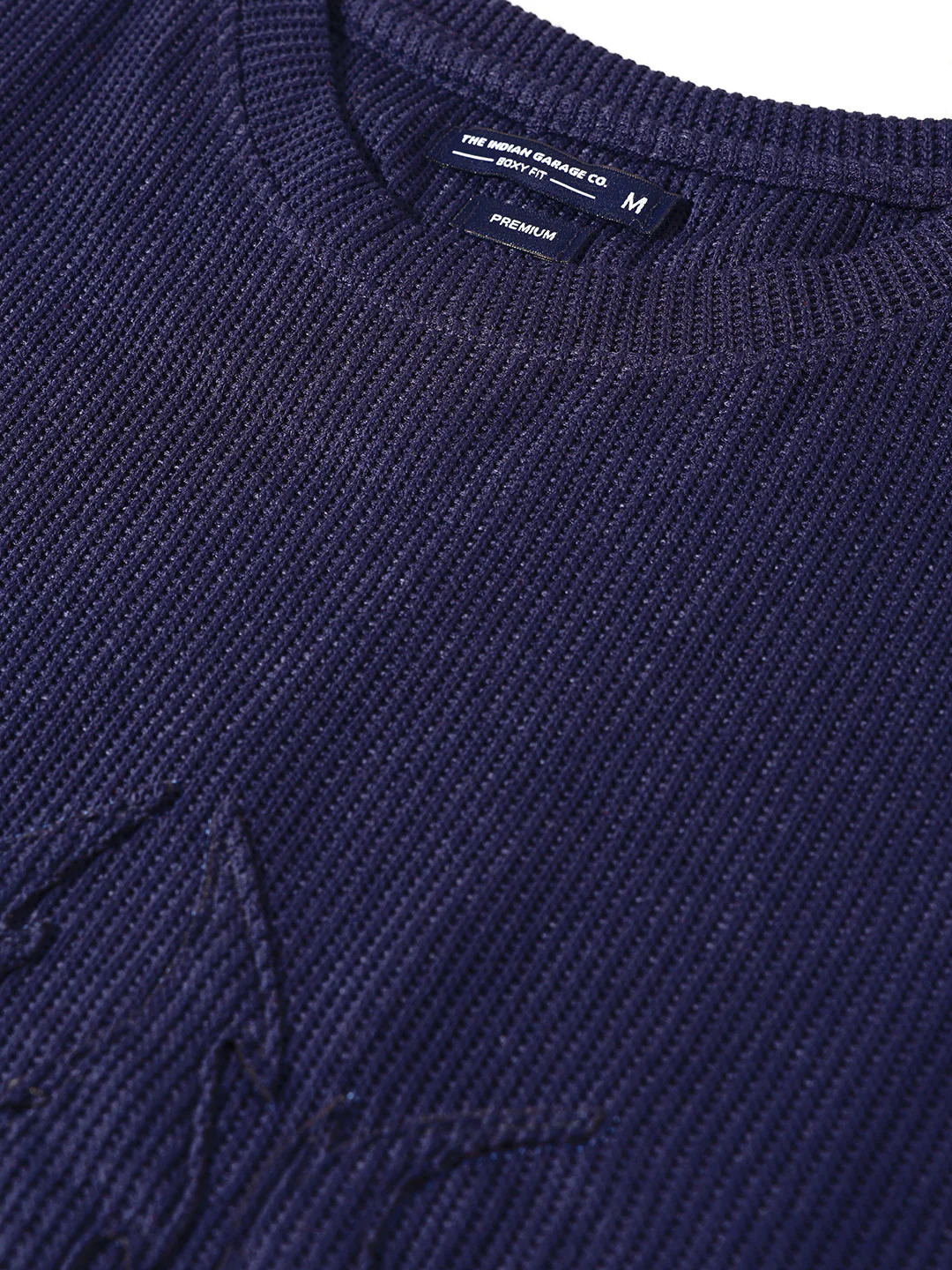 Men's Blue Boxy Fit Textured Casual T-Shirt - Image 6