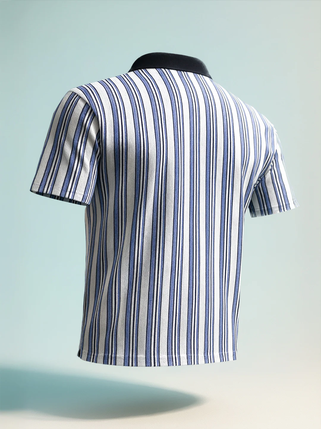 Men's Blue Boxy Fit Vertical Stripes Casual T-Shirt - Image 2