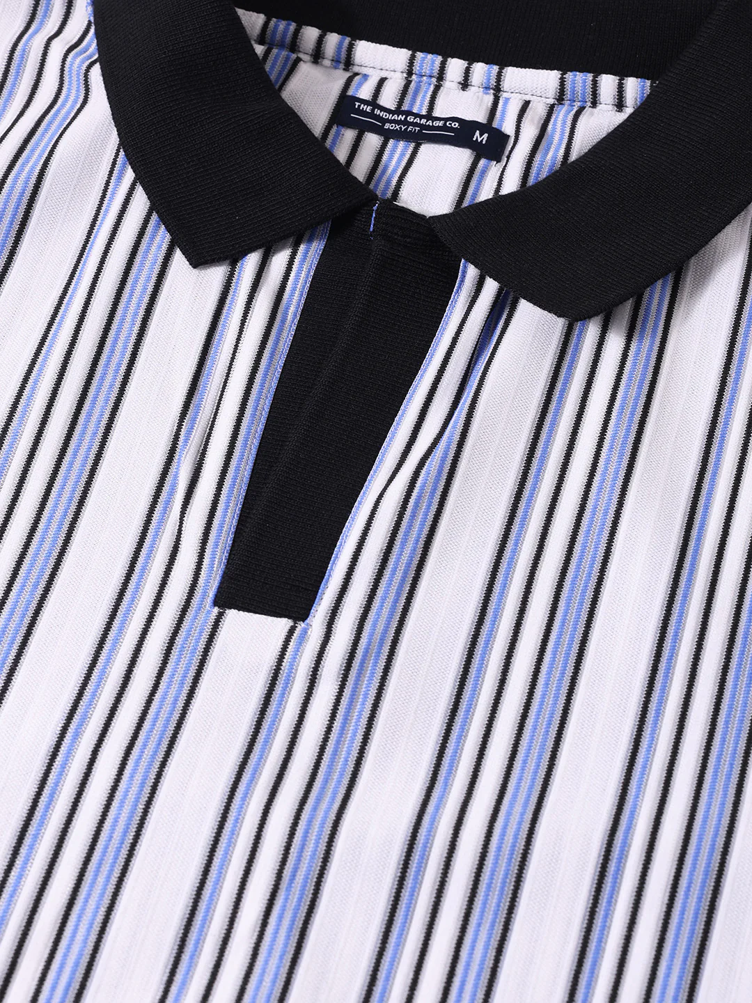 Men's Blue Boxy Fit Vertical Stripes Casual T-Shirt - Image 3