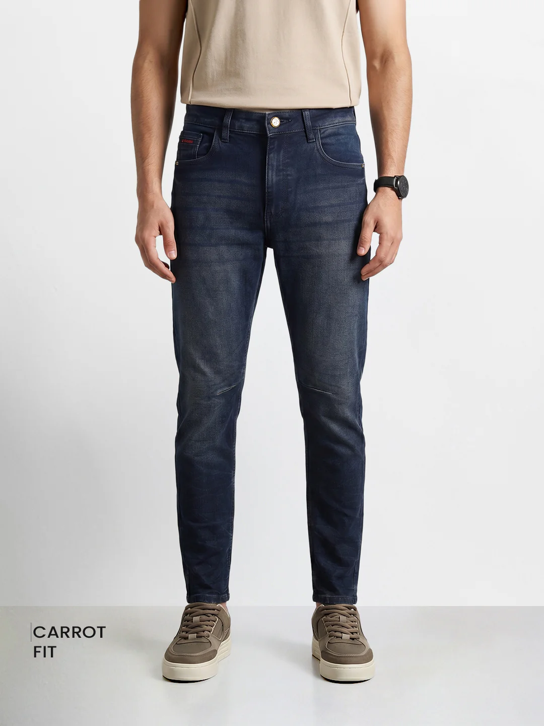 Men's Blue Carrot Fit Solid Casual Jeans - Image 2