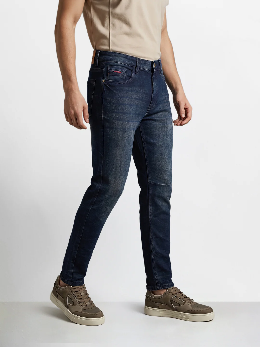 Men's Blue Carrot Fit Solid Casual Jeans - Image 3