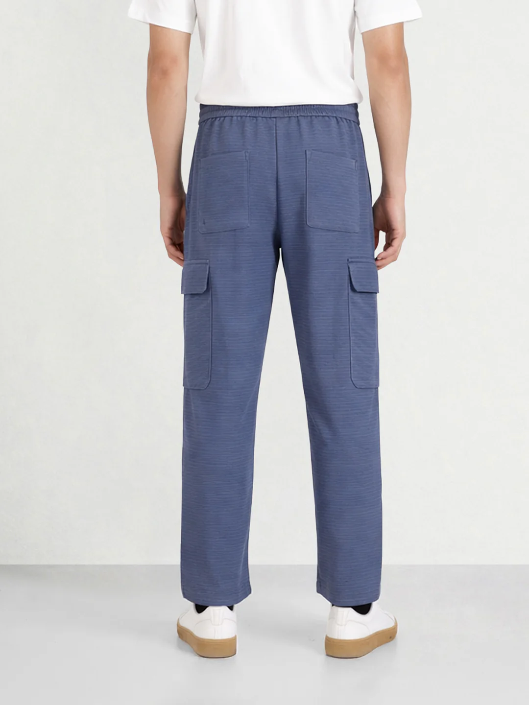 Men's Blue Loose Fit Textured Casual Joggers - Image 2