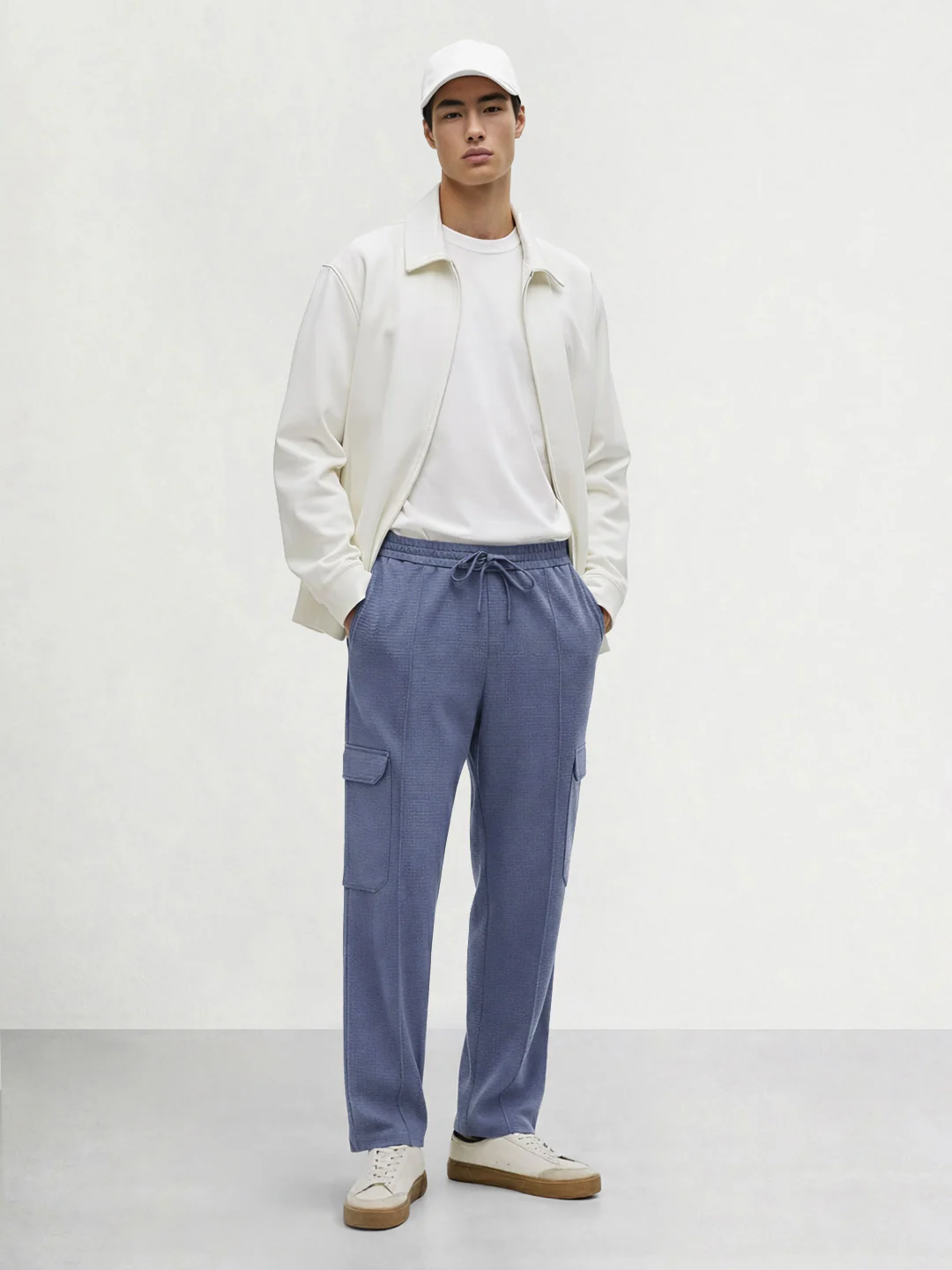 Men's Blue Loose Fit Textured Casual Joggers - Image 3