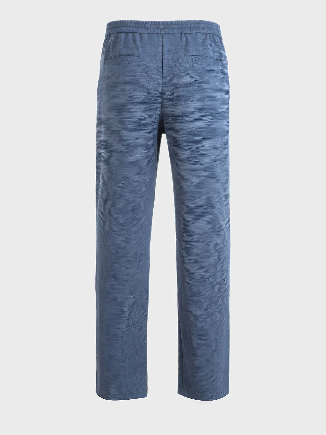 Men's Blue  Relaxed Fit Textured Casual Joggers - Image 7