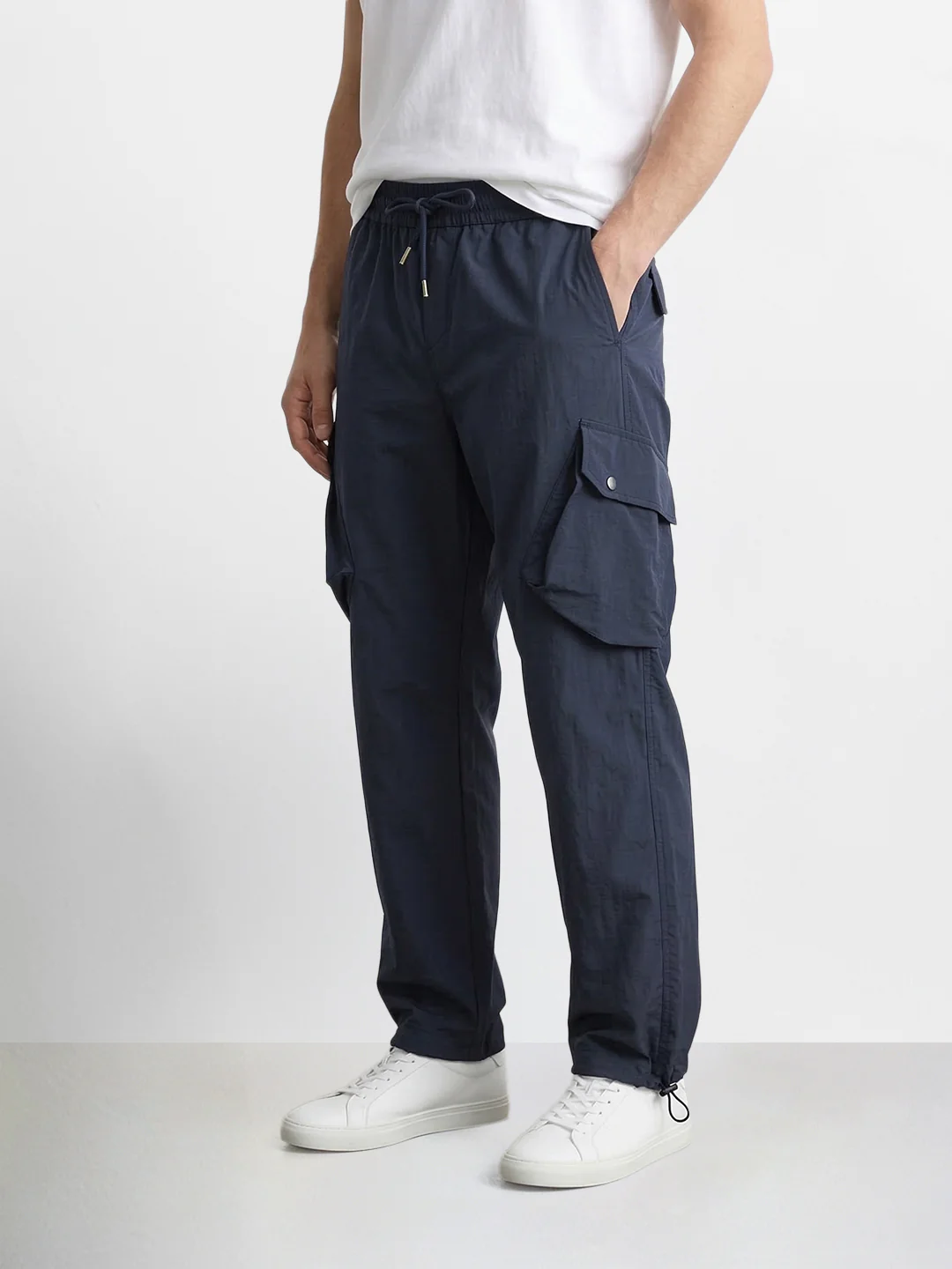 Men's Blue Loose Fit Solid Utility Cargo - Image 2