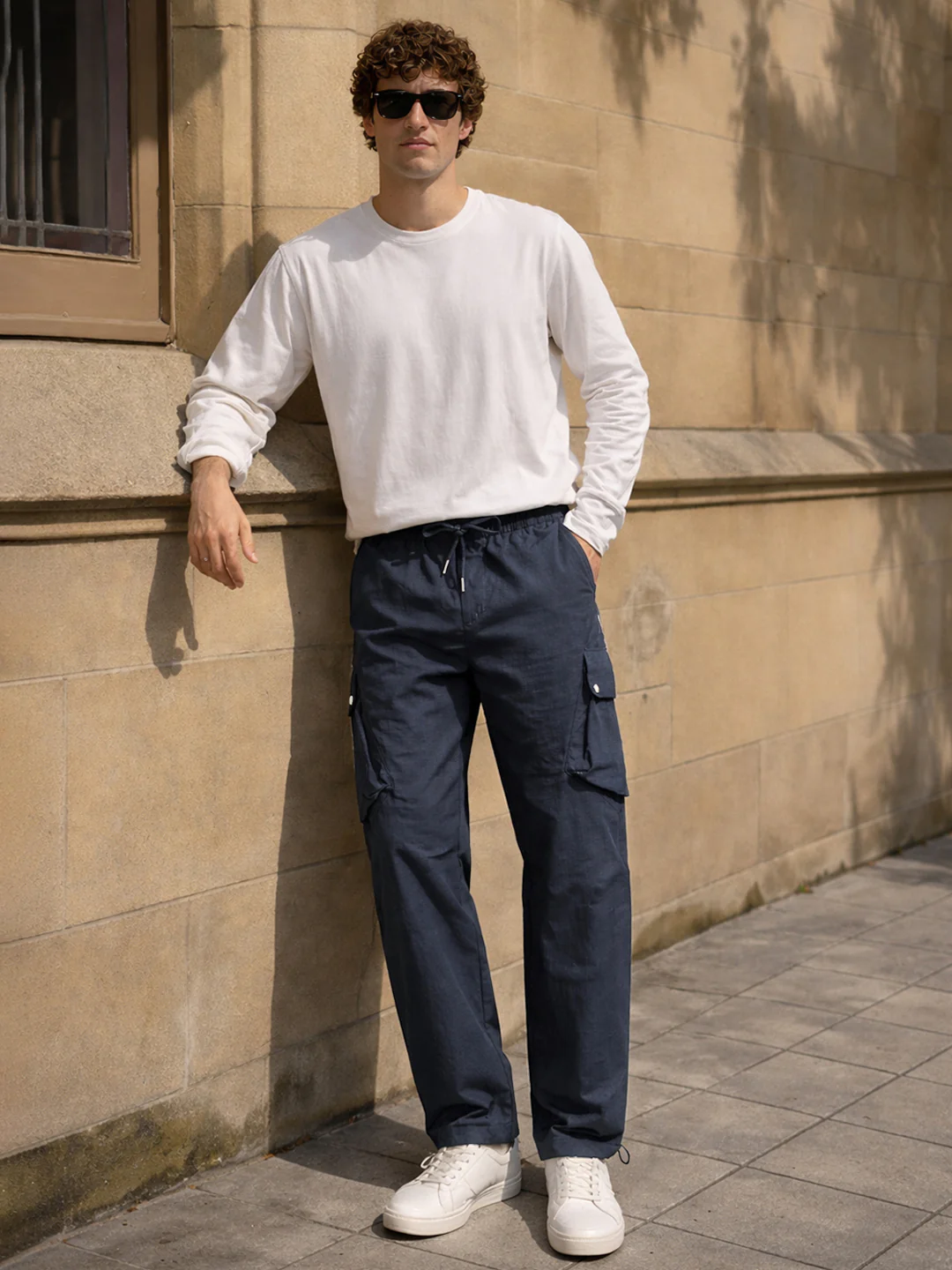 Men's Blue Loose Fit Solid Utility Cargo - Image 3