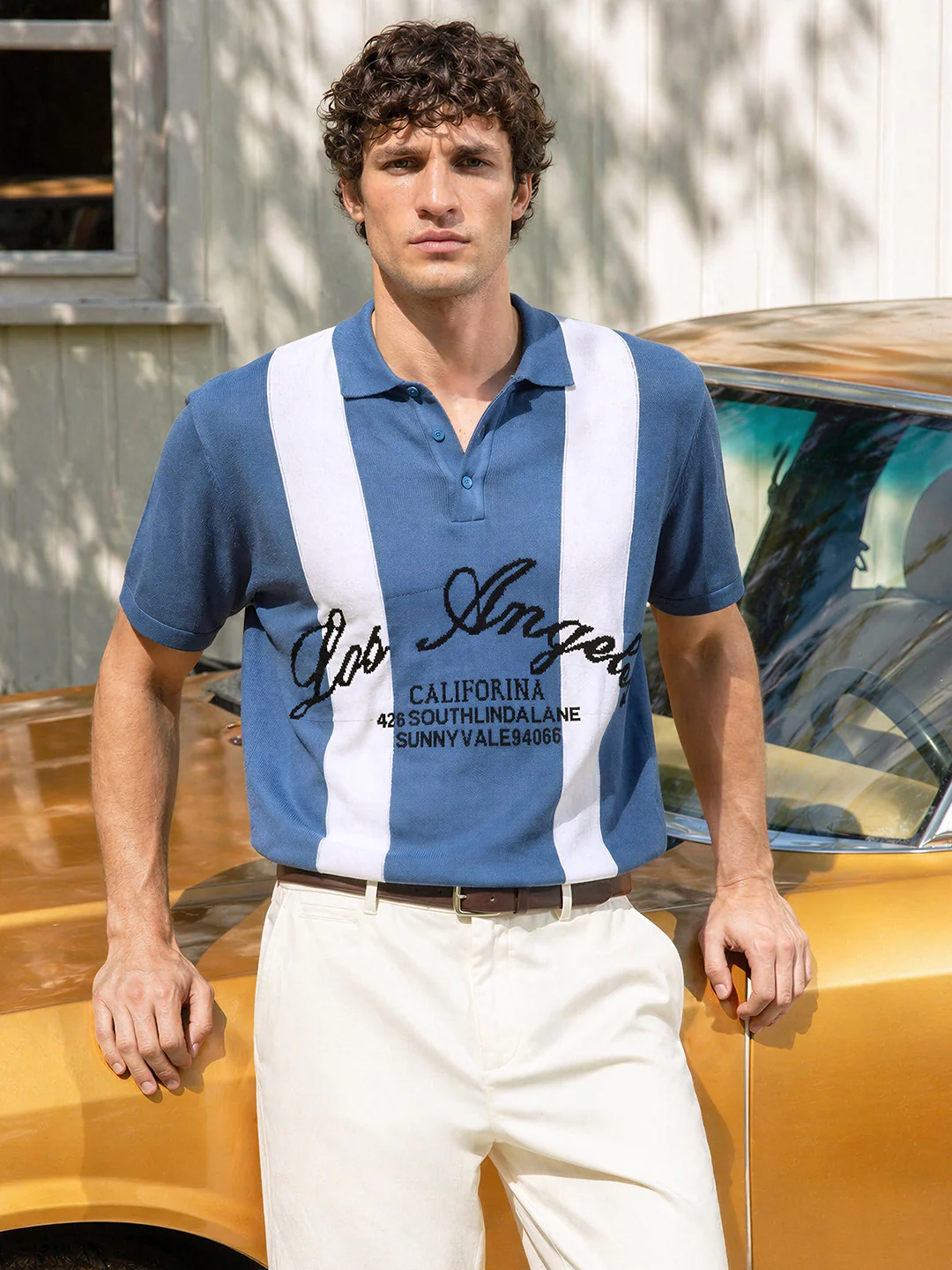 Men's Blue Oversized Fit Graphic Printed Casual T-Shirt - Image 3