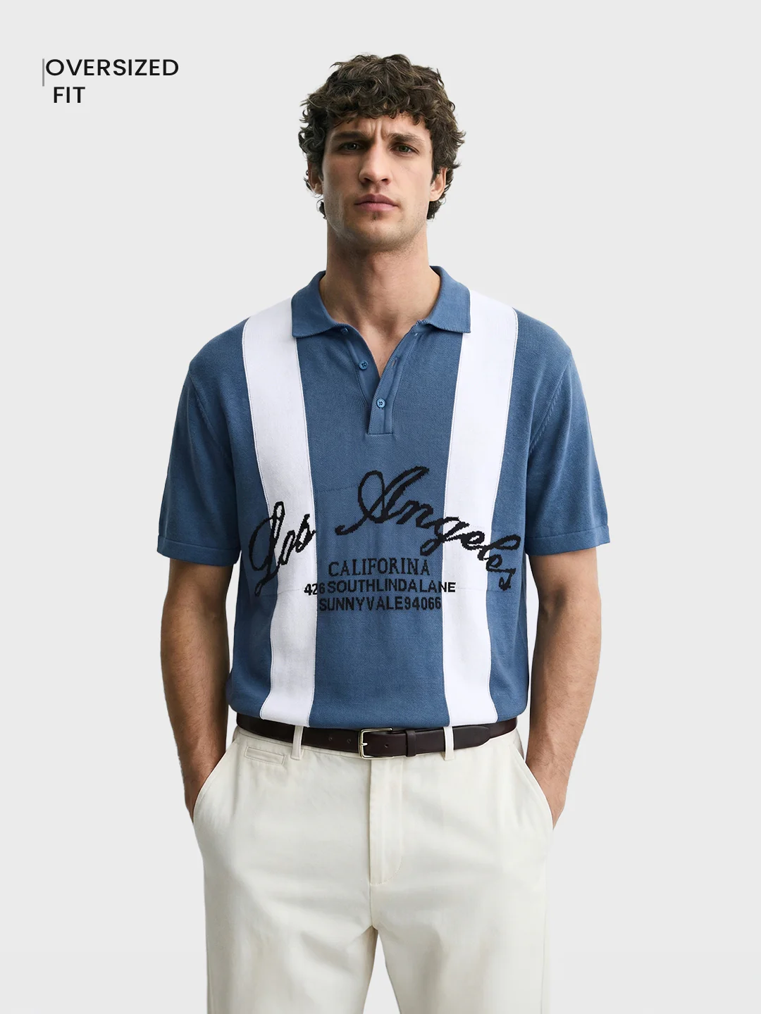 Men's Blue Oversized Fit Graphic Printed Casual T-Shirt - Image 4