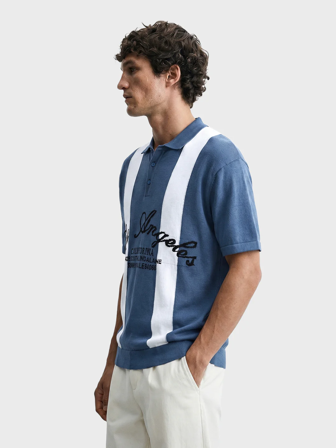 Men's Blue Oversized Fit Graphic Printed Casual T-Shirt - Image 5