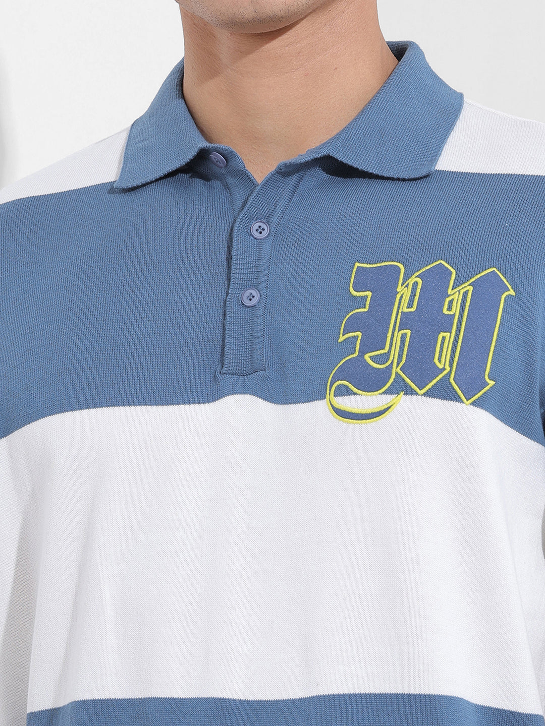 Men's Blue Oversized Fit Solid Flat Knit T-Shirt - Image 7