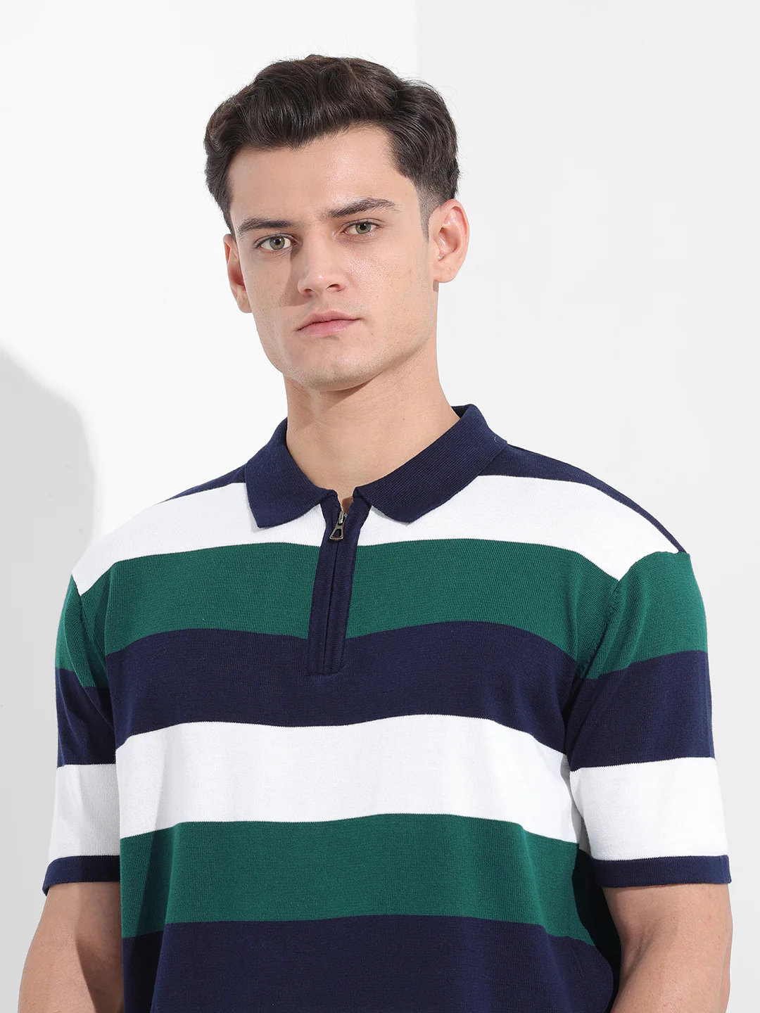 Men's Navy Blue Oversized Fit Textured Flat Knit T-Shirt - Image 5