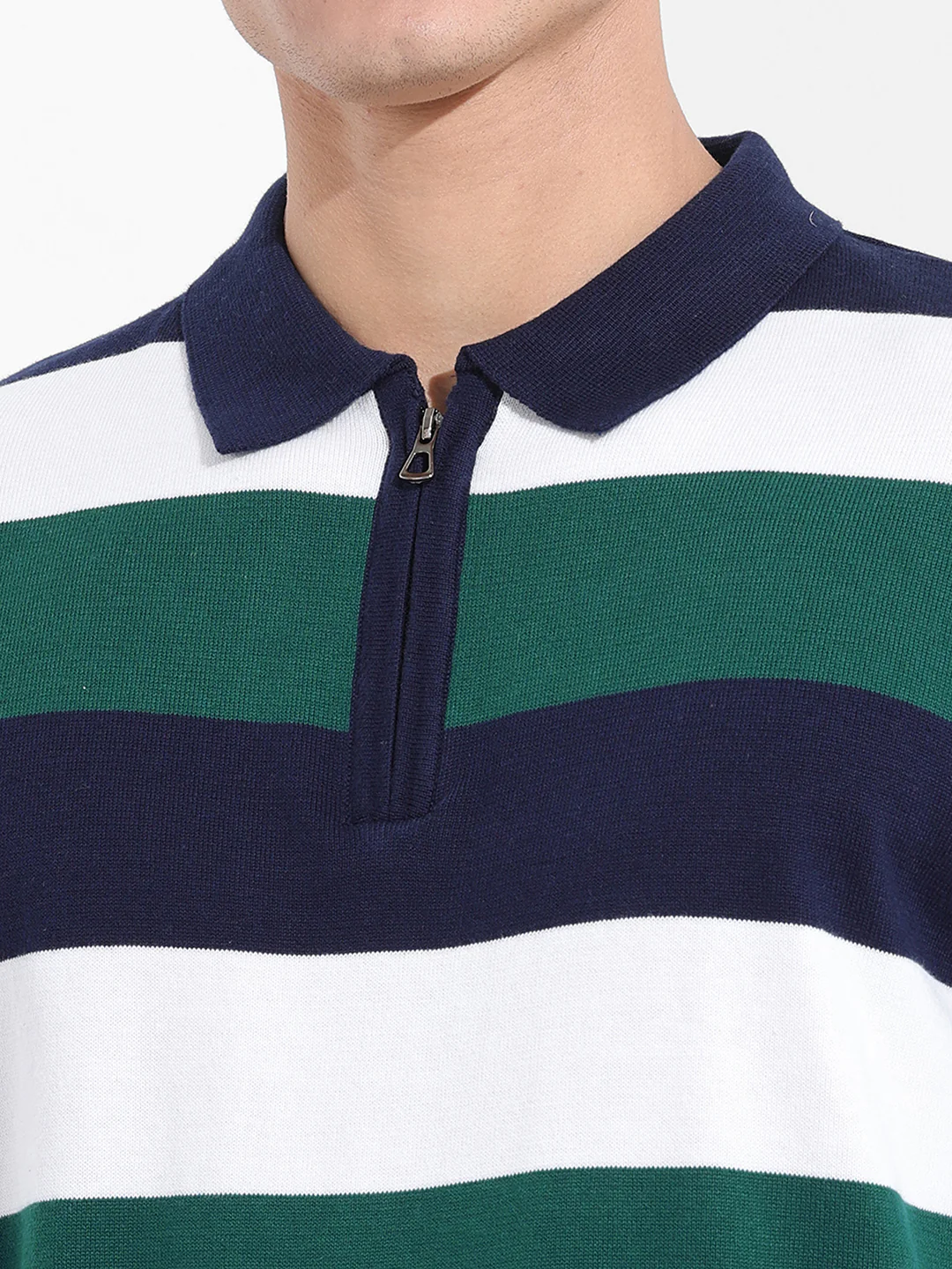 Men's Navy Blue Oversized Fit Textured Flat Knit T-Shirt - Image 6