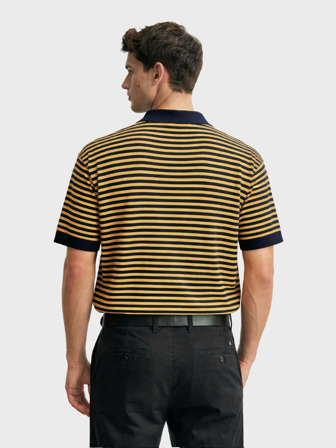 Men's Blue Oversized Fit Striped Flat Knit T-Shirt - Image 3