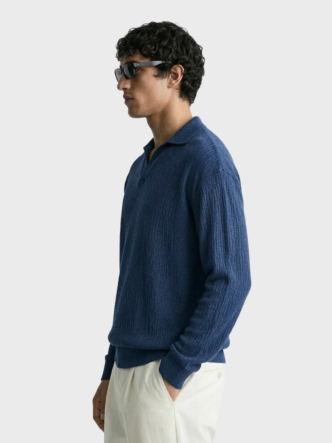 Men's Blue Oversized Fit Textured Casual T-Shirts - Image 3