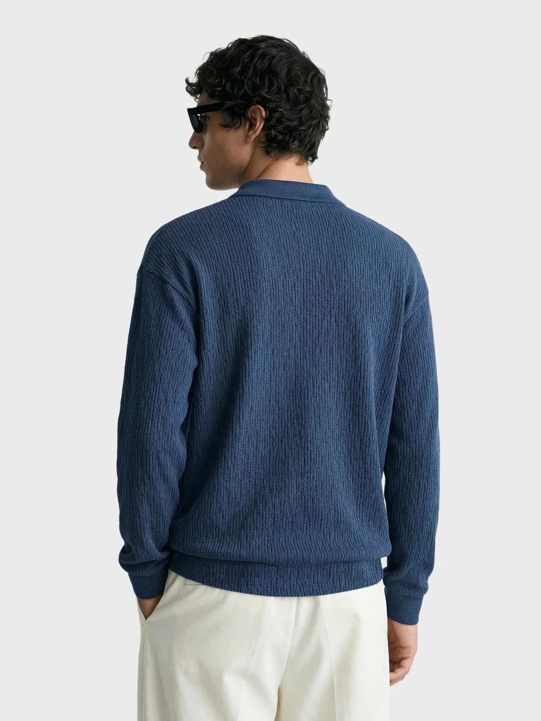 Men's Blue Oversized Fit Textured Casual T-Shirts - Image 4