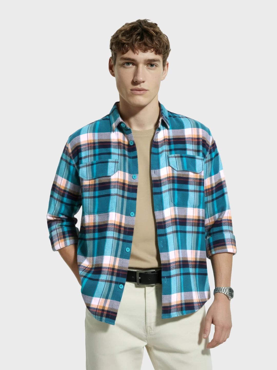 Men's Blue Regular Fit Casual Checkered Shirt - Image 2
