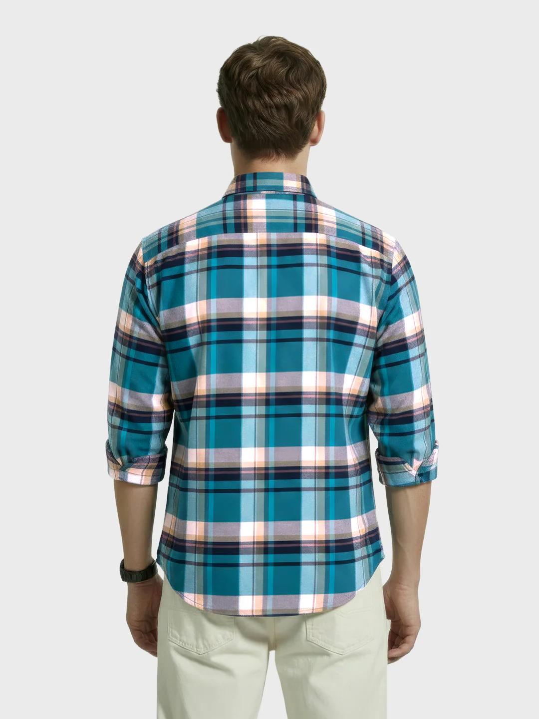 Men's Blue Regular Fit Casual Checkered Shirt - Image 4