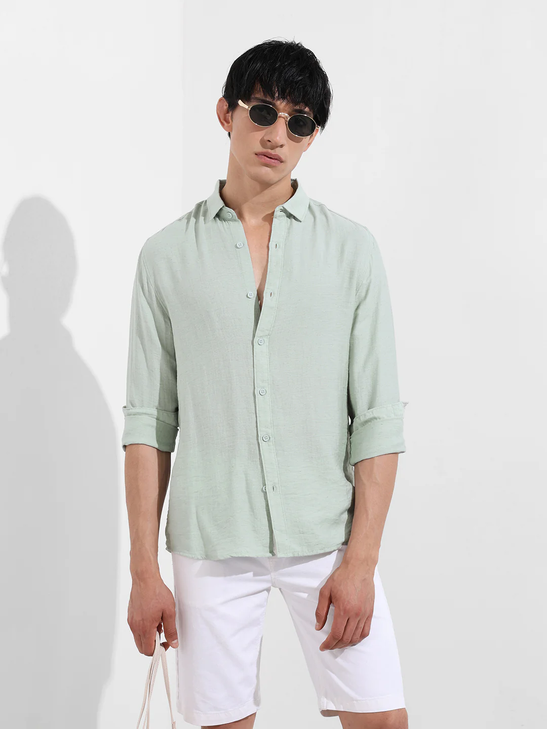 Men's Blue Regular Fit Casual Solid Shirt - Image 2