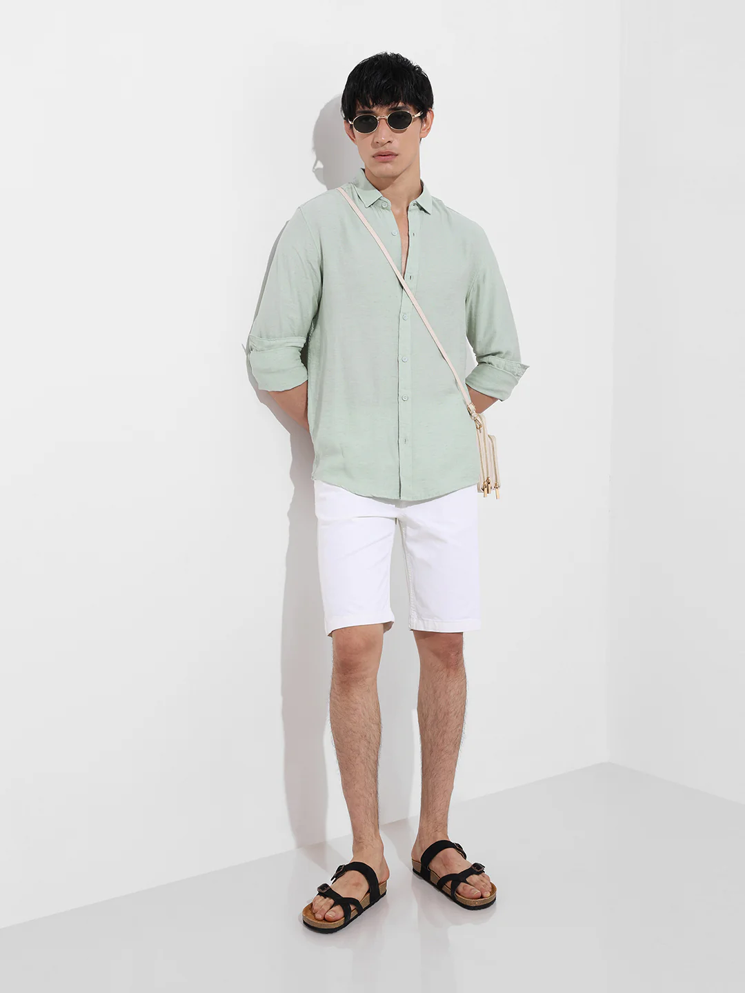 Men's Blue Regular Fit Casual Solid Shirt - Image 4