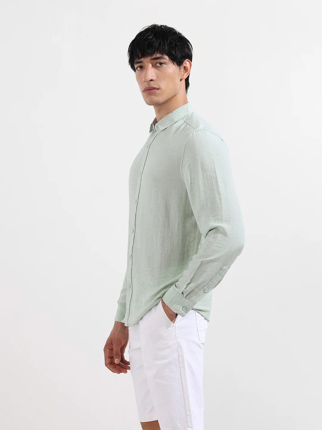 Men's Blue Regular Fit Casual Solid Shirt - Image 5