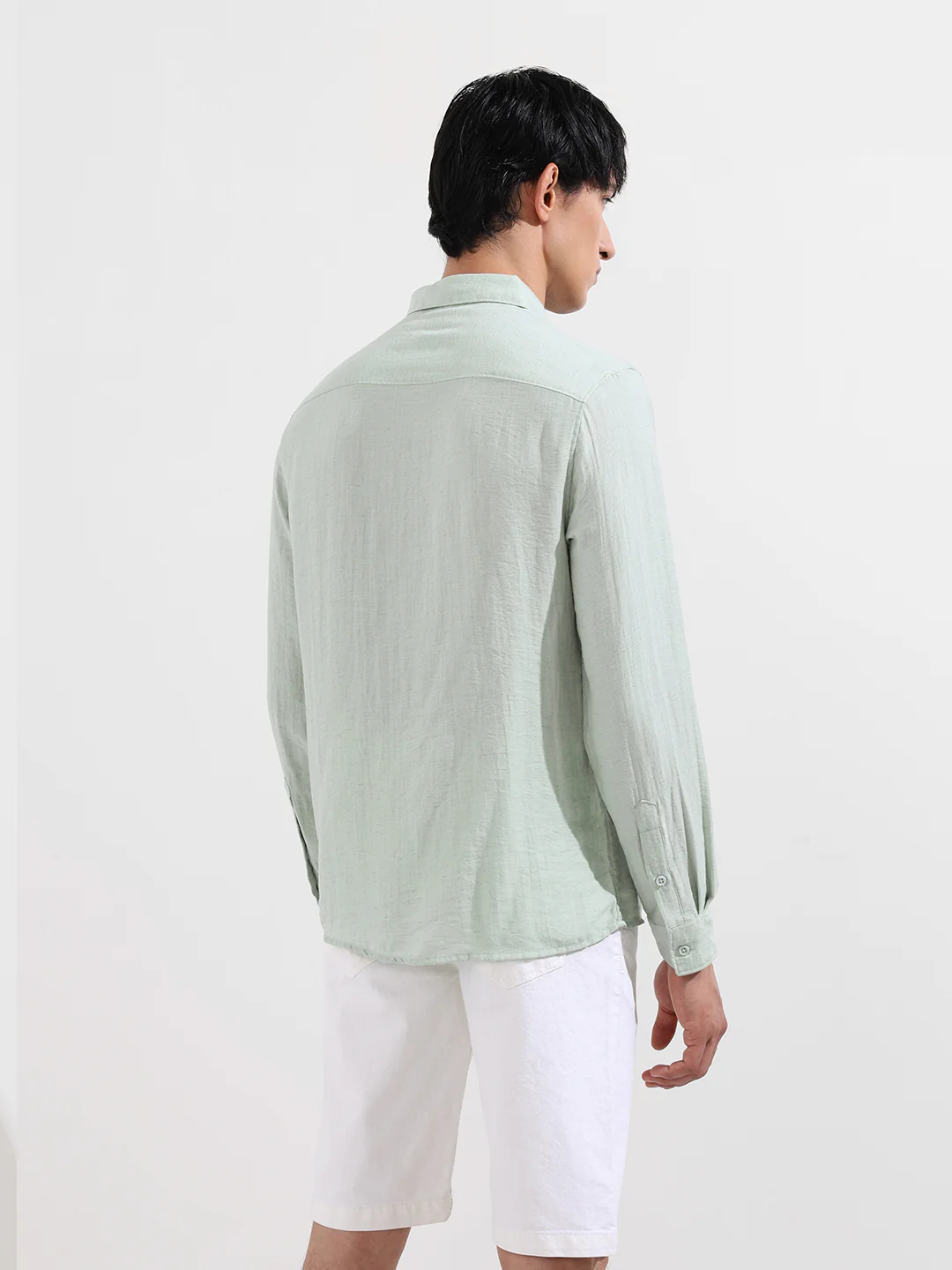 Men's Blue Regular Fit Casual Solid Shirt - Image 7