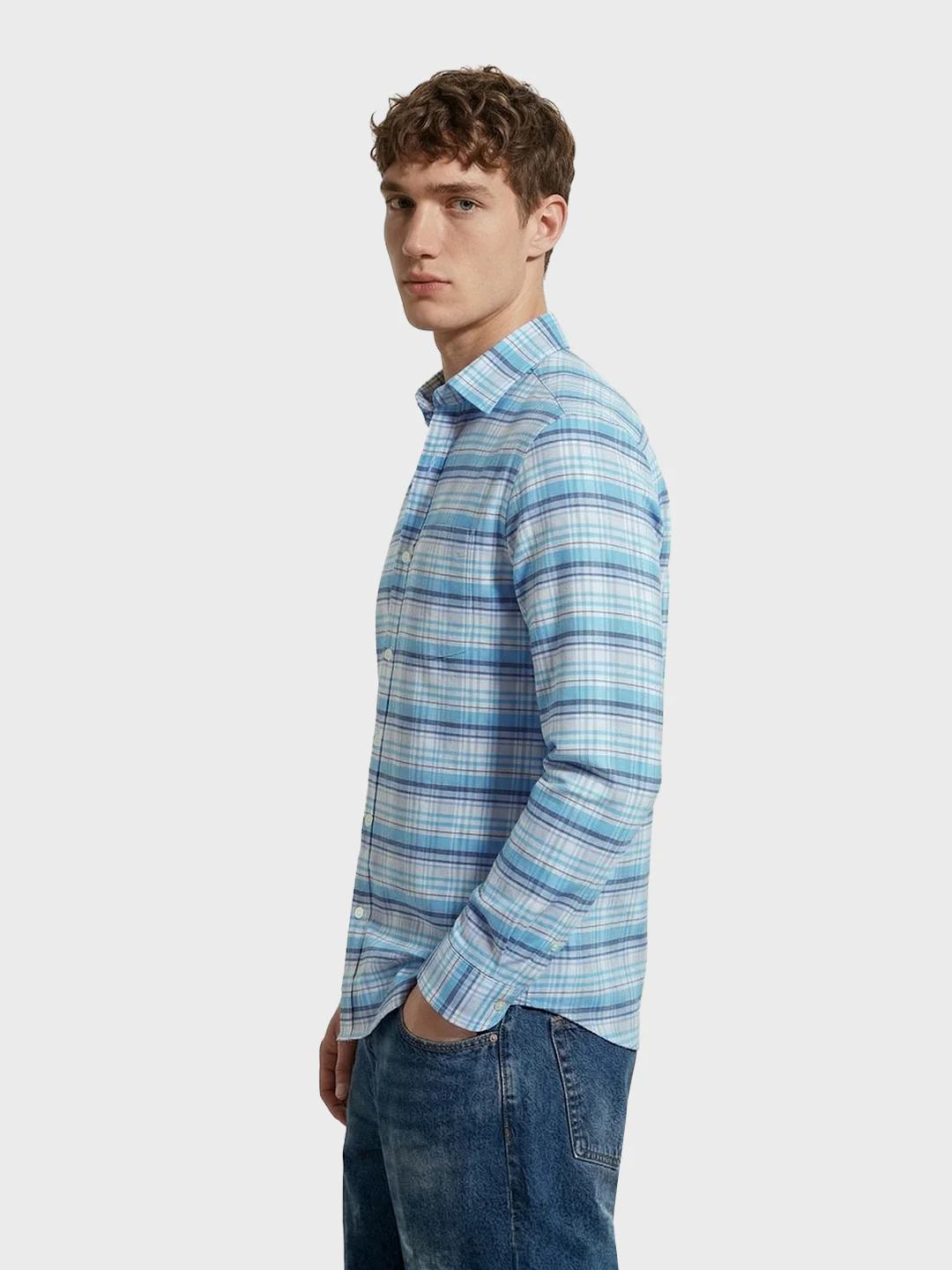 Men's Blue Regular Fit Checked Casual Shirt - Image 4