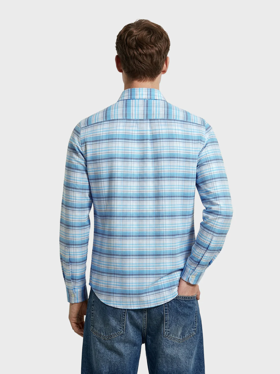 Men's Blue Regular Fit Checked Casual Shirt - Image 5