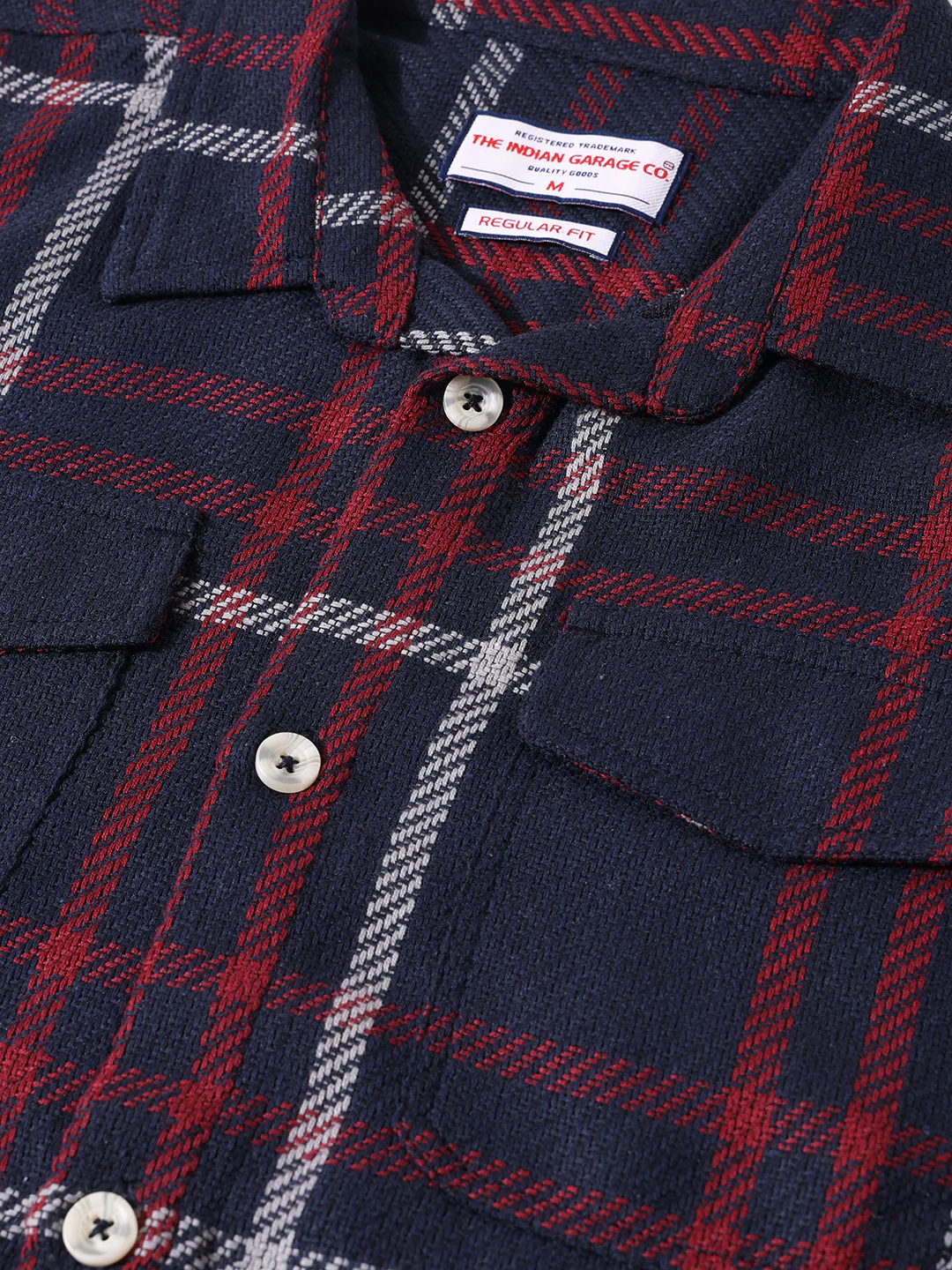 Men's Blue Regular Fit Checked Casual Shirt - Image 3