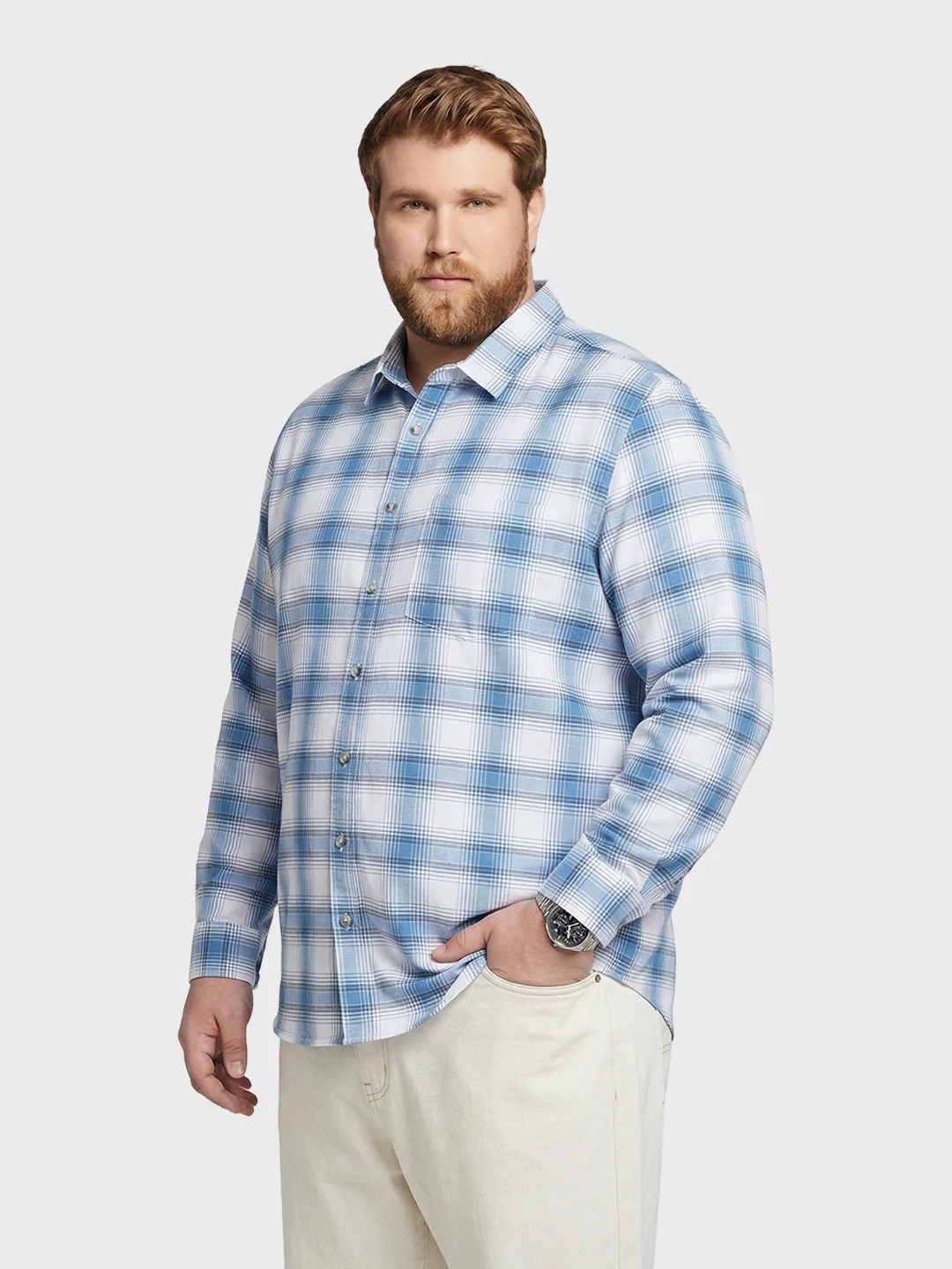 Men's Blue Regular Fit Checked Casual Shirt - Image 2