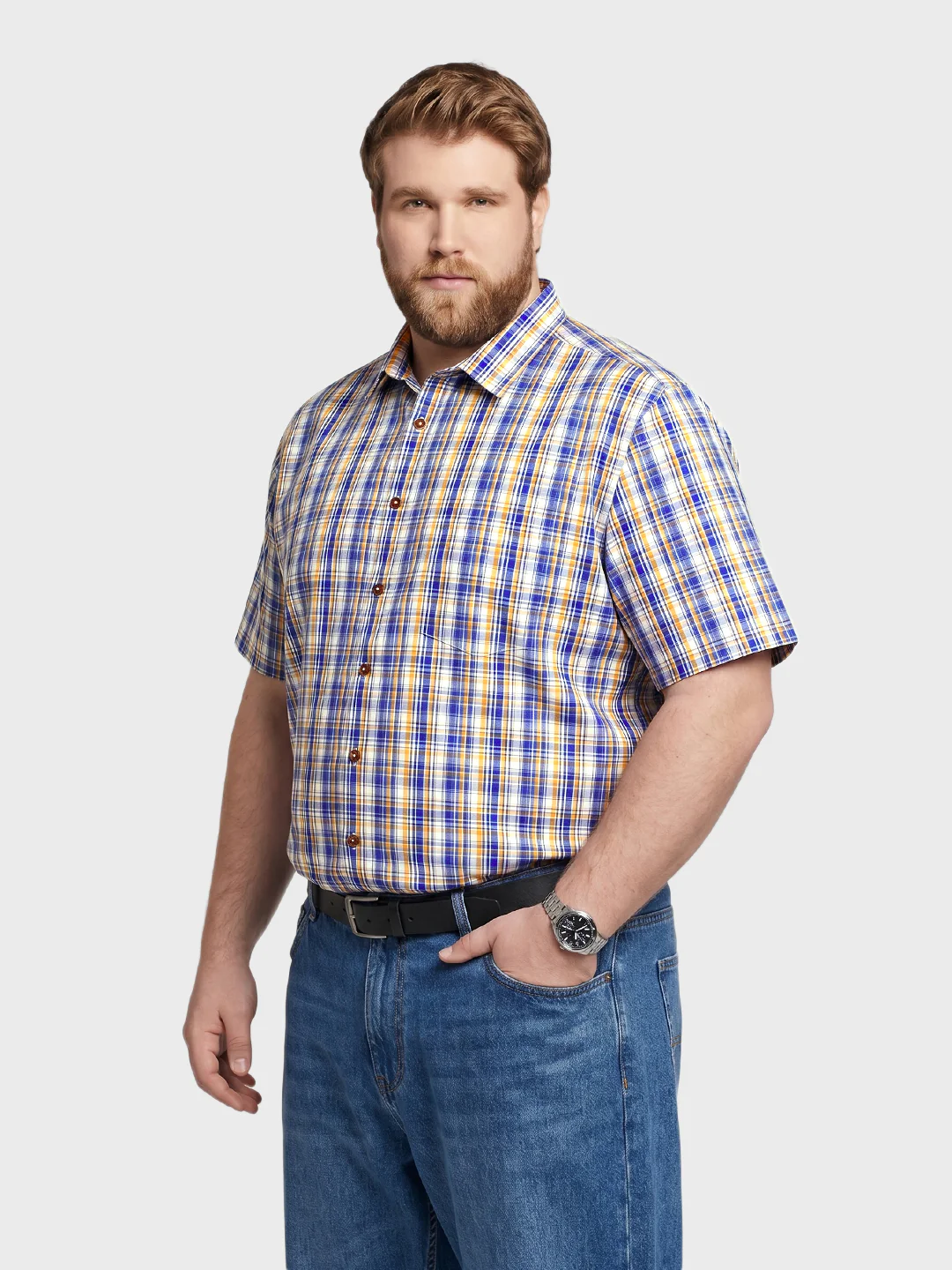 Men's Blue Regular Fit Checkered Casual Shirt - Image 2